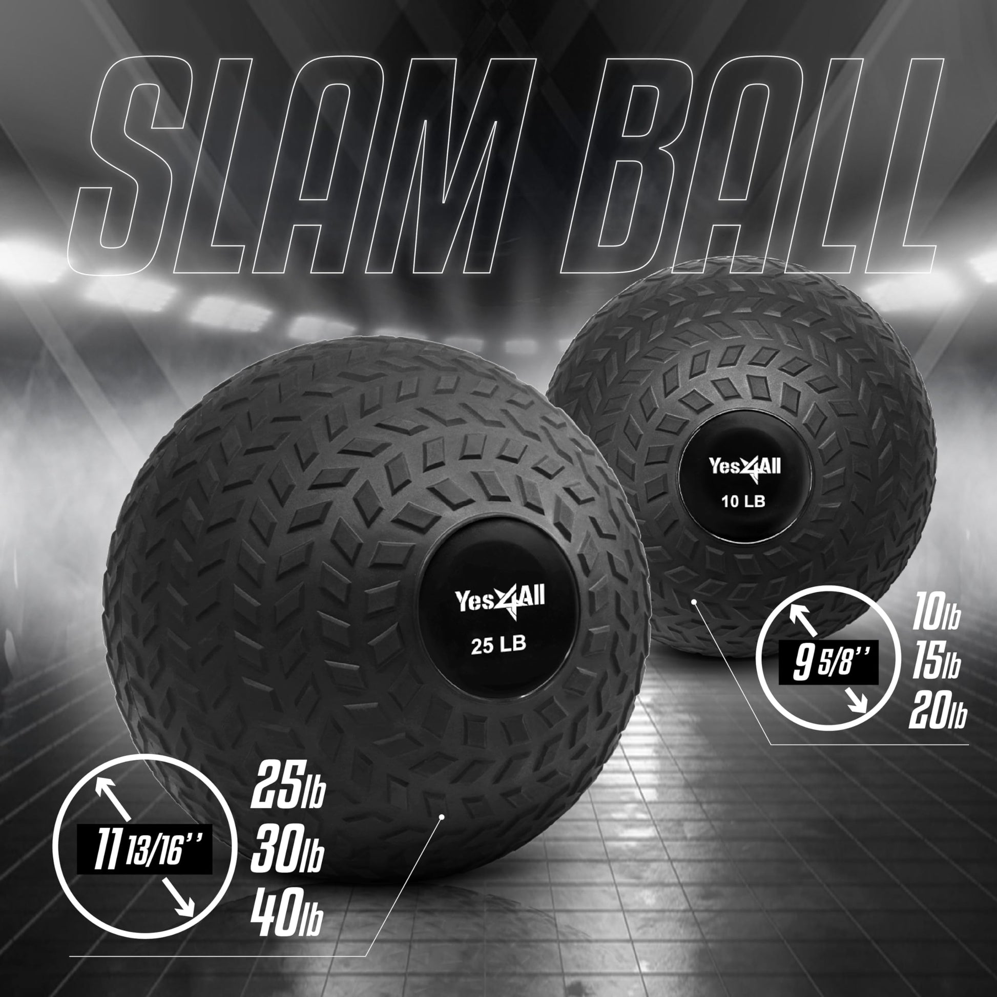 Yes4All Slam Balls, 10-40lb Medicine Ball Weight, Durable PVC Sand Filled Workout Dynamic Medicine