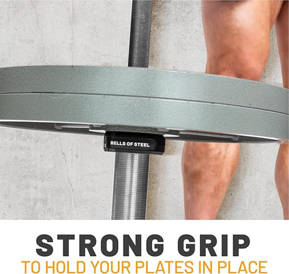 Magnetic Barbell Collars [Bells of Steel] Premium Weight Bar Clamps, Quick Release Barbell Clips, Olympic Barbell Clamps, High Strength Nylon Gym Clips, Pair, Black