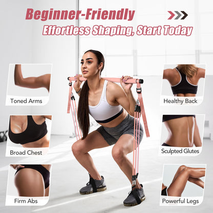 ALongSong Upgraded Pilates Bar Kit with Resistance Bands Natural Latex, Heavy-Duty Stainless Steel