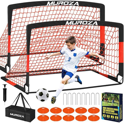Soccer Goal, Kids Soccer Goals for Backyard Set, 2 Pack of Portable Pop Up Soccer Net with Soccer Ball, Cones, Complete Training Equipment for Youth, Toddler Outdoor Sports Games