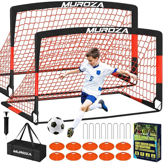 Soccer Goal, Kids Soccer Goals for Backyard Set, 2 Pack of Portable Pop Up Soccer Net with Soccer Ball, Cones, Complete Training Equipment for Youth, Toddler Outdoor Sports Games