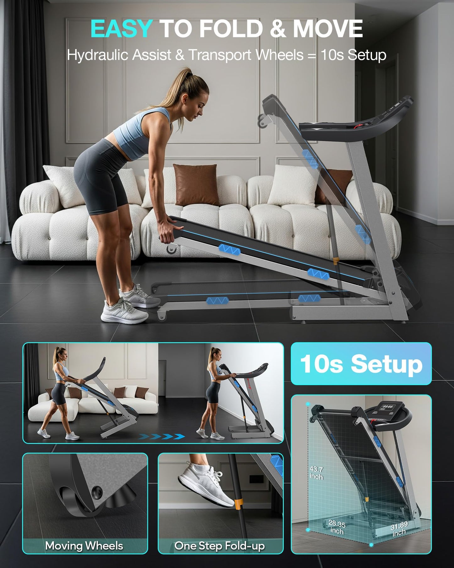 WELLFIT 15% Auto Incline Foldable Treadmill, Heavy Duty Treadmills for Home