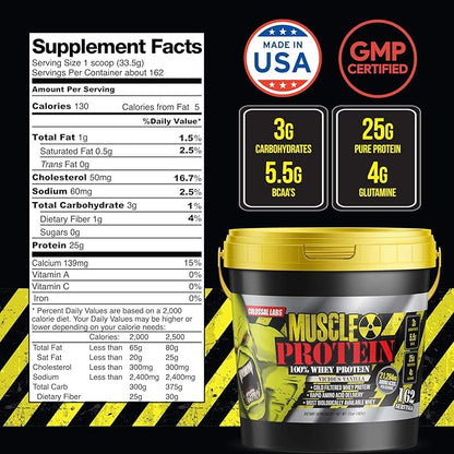 Muscle Protein Whey Powder [12 lbs/Pack of 1]??Cold Filtered, 25g Pure Protein, 6.6g BCAAs (Packaging May Vary) (12LB, Chocolate)