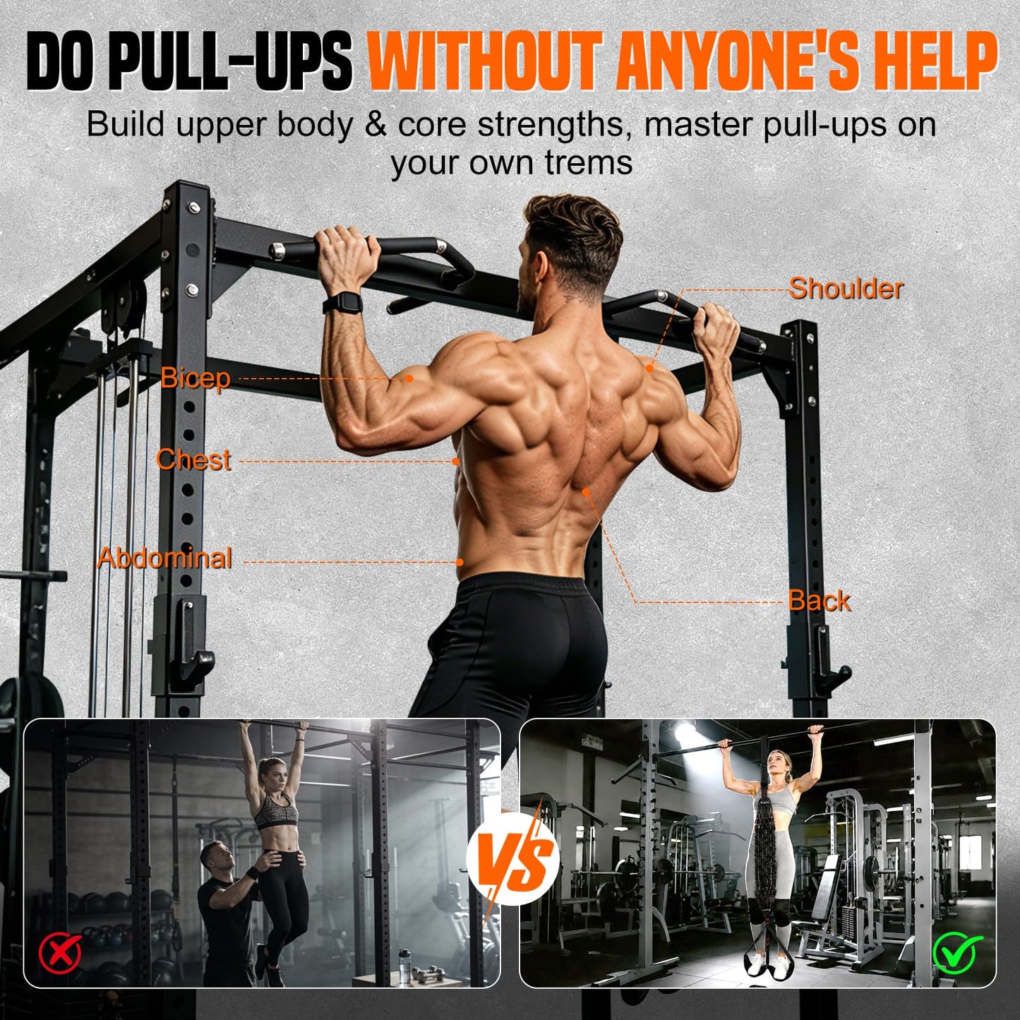 SERTT Adjustable Pull Up Assistance Band, Heavy Duty Assisted Pull Up Bands Support 375lbs, Upgrade