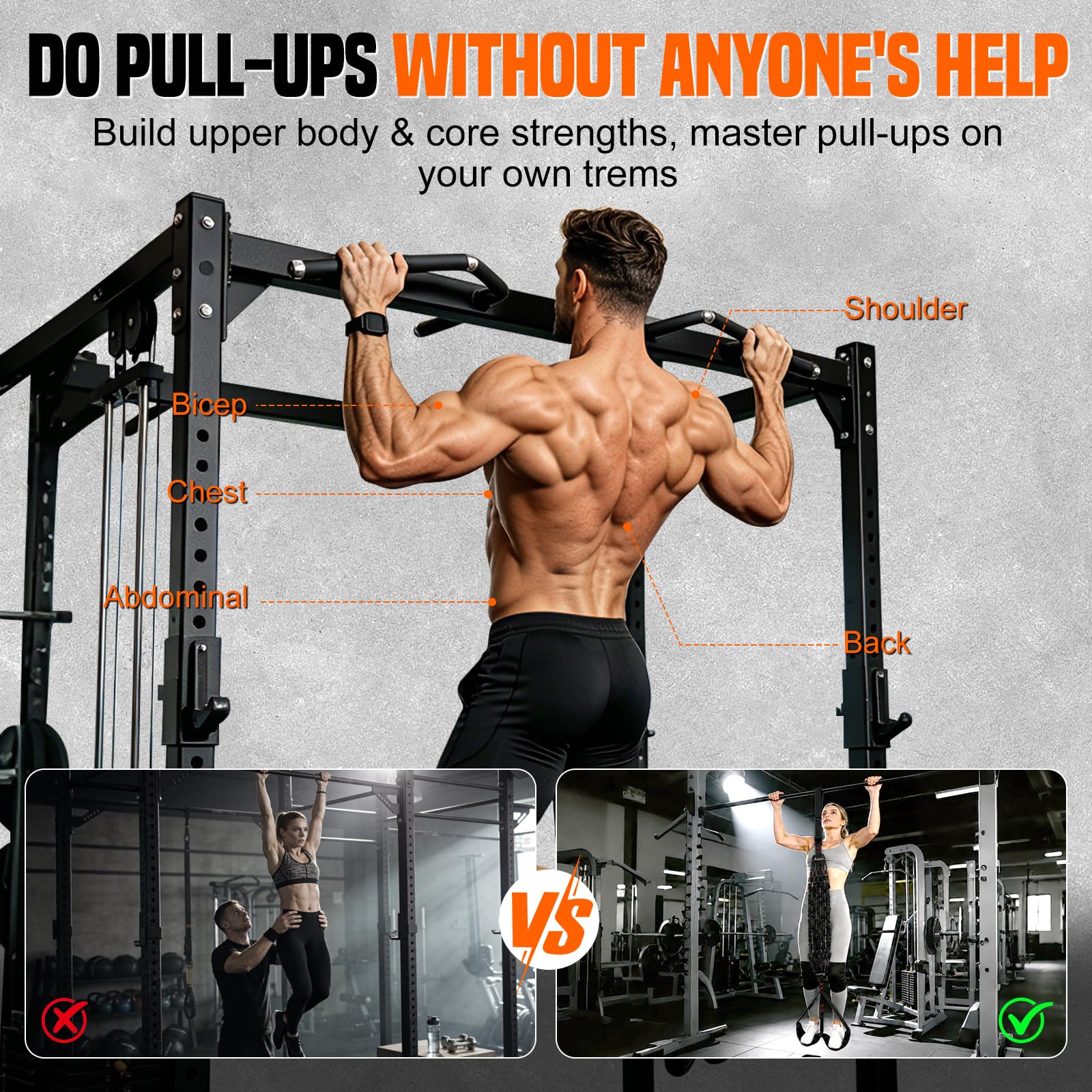 SERTT Adjustable Pull Up Assistance Band, Heavy Duty Assisted Pull Up Bands Support 375lbs, Upgrade