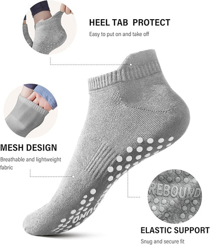 DIBAOLONG Pilates Socks with Grips for Women Yoga Socks Non Slip Barre Hospital Socks 6-Pairs Grippy Ankle Socks