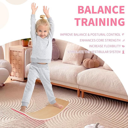 Balance Board, 32 Inch Wooden Wobble Board, Montessori Rocker Yoga Curvy Board Natural Wood, Open Ended Learning Toy, Sensory Play Equipment for Office & Classroom, Multiple Colors