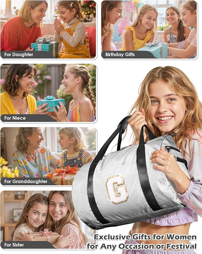 Tween Girls Gifts Trendy Stuff, Girl Gym Bag, Kids Monogram Overnight Duffel Bags with Shoe Compartment, Personalized Travel Bag with Makeup Pouch, Birthday Gift for Daughter(Letter P)