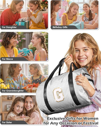 Birthday Gift for Daughter, Girl Gym Bag, Kids Monogram Overnight Duffel Bags with Shoe Compartment, Personalized Travel Bag with Makeup Pouch, Ballet Recital Gifts for Niece (Letter A)