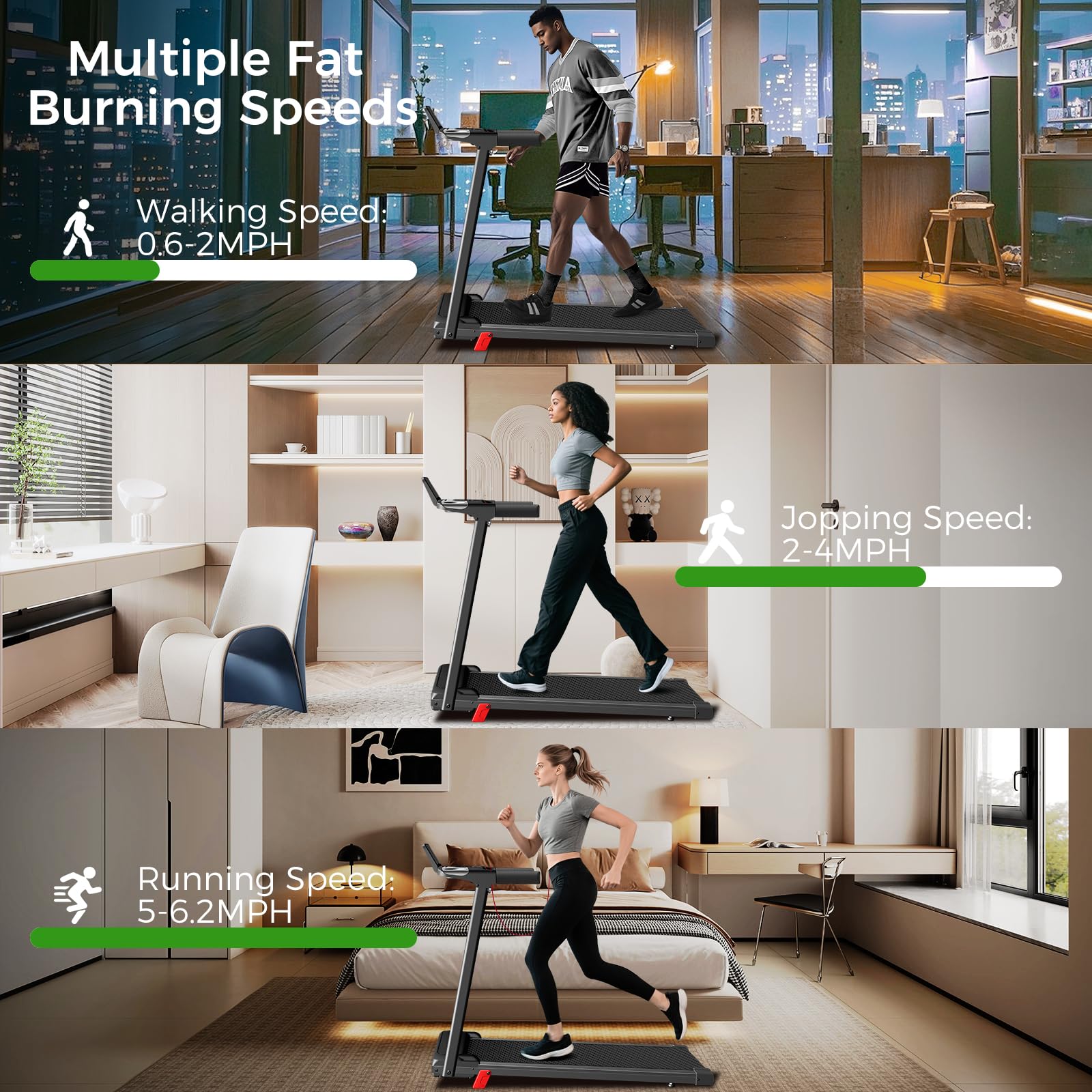 Foldable Treadmill for Home, 3-in-1 Walking Pad with Incline Handle Bar, 300LBS Capacity, 3.0HP