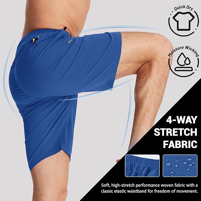 TACVASEN Men's Running Athletic Shorts 9" Quick Dry Workout Gym Shorts Lightweight Summer Shorts 3 Zipper Pockets