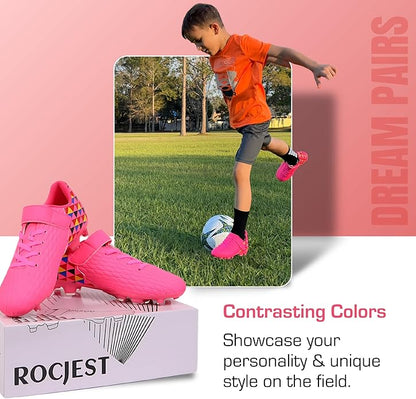 Soccer Cleats for Kids & Youth | Lightweight Football Shoes for Firm Ground | Durable Girls & Boys Soccer Cleats with Non-Slip Sole | Comfortable Soccer Boots | Unisex Size 11-6
