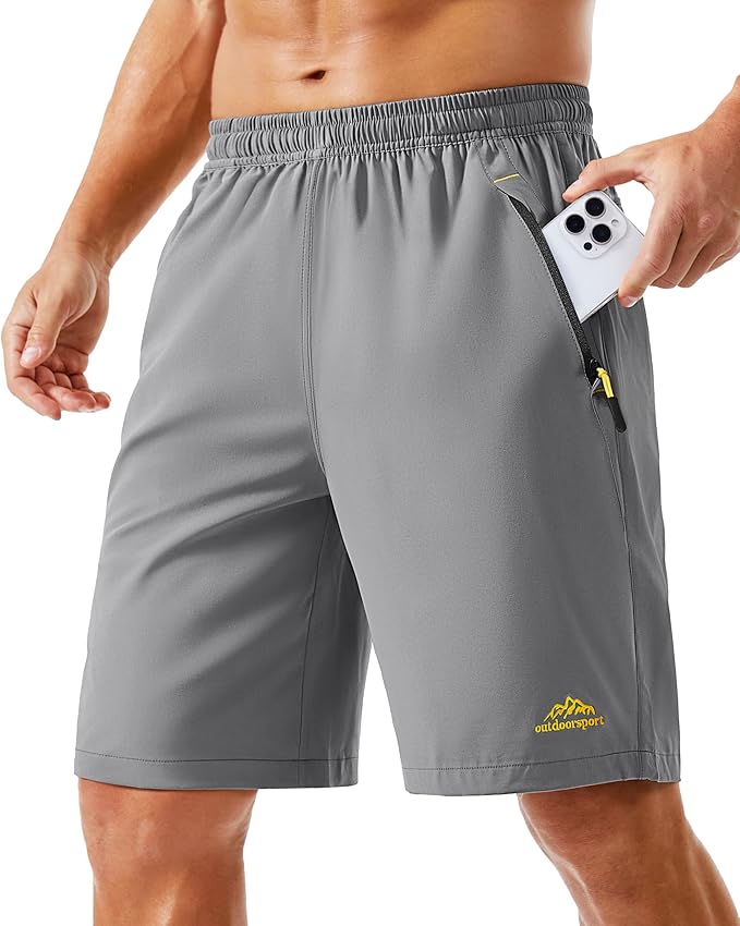 TACVASEN Men's Running Athletic Shorts 9" Quick Dry Workout Gym Shorts Lightweight Summer Shorts 3 Zipper Pockets