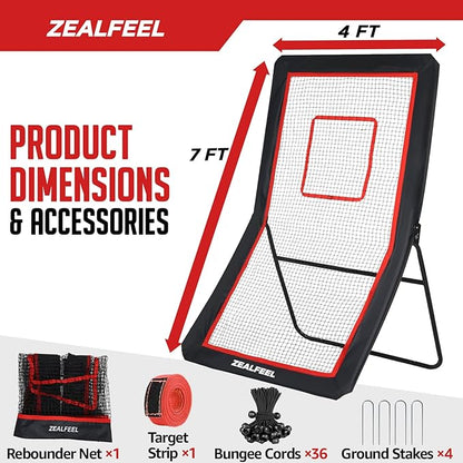 Lacrosse Rebounder, 4x7FT/4x6FT Lacrosse Rebound for Backyard with 5 Rebound Angles, Target Strip, Bounce Back Net Perfect for Lax Baseball Volleyball & Soccer Practice
