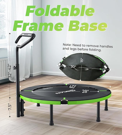 BCAN 40"/48" Foldable Mini Trampoline, Rebounder Trampoline for Adults, U/T Adjustable Foam Handle, Exercise Rebounder for Adults Indoor/Garden Workout, Max Load 330lbs/440lbs