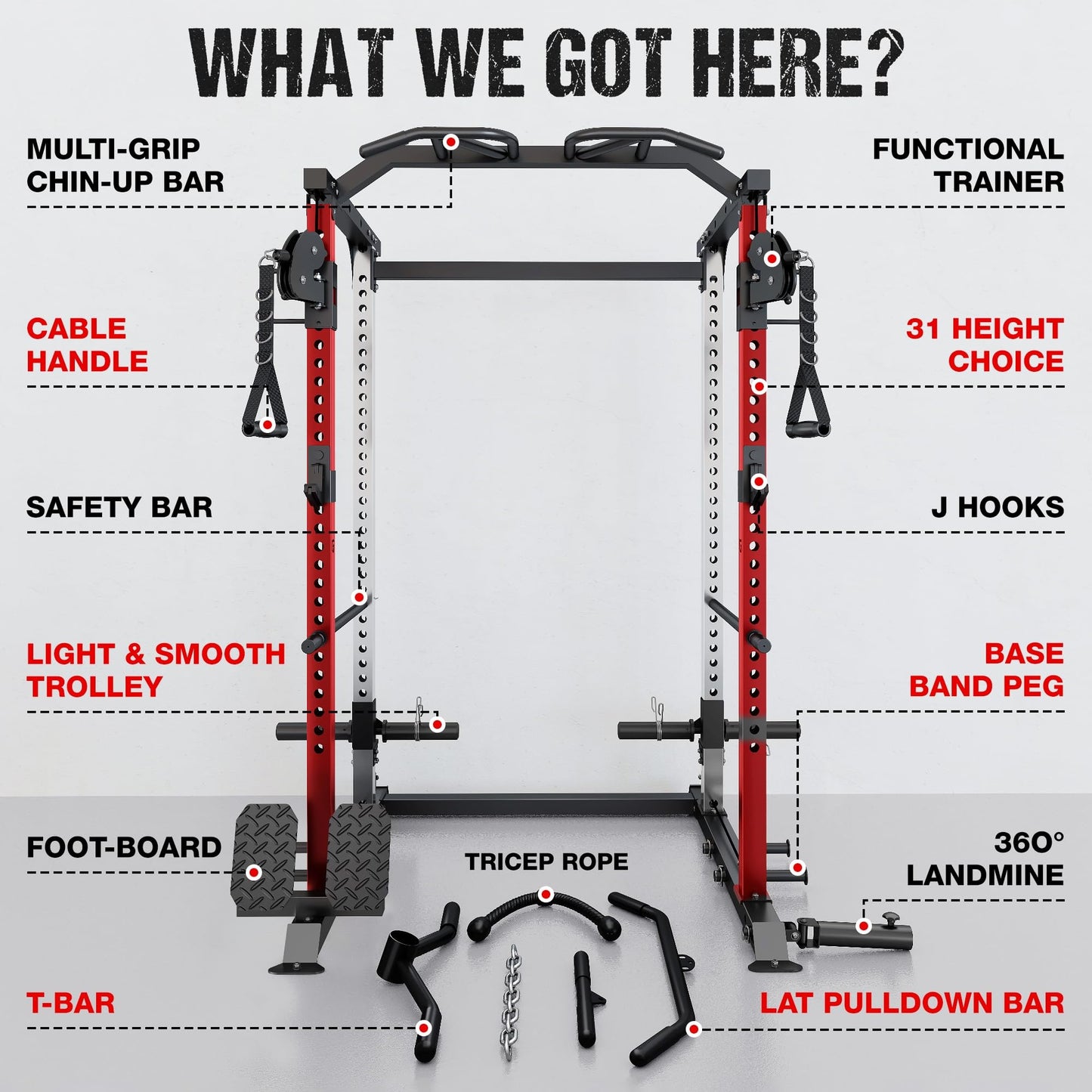 GOIMU DP01 Power Cage, 2000LBS Squat Rack with Cable Crossover and Dual Independent Pulley System