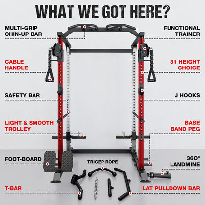 GOIMU DP01 Power Cage, 2000LBS Squat Rack with Cable Crossover and Dual Independent Pulley System