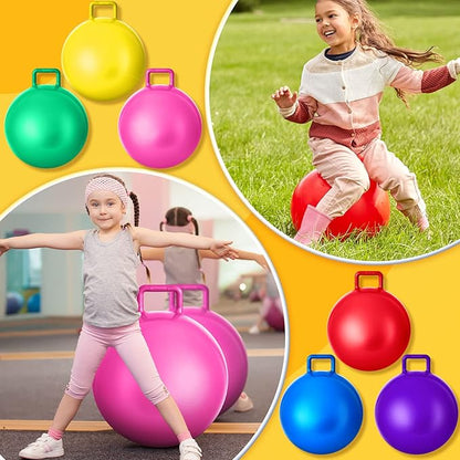 Lewtemi 6 Pcs Hopper Ball Carnival Outdoor Games 22 Inch Jumping Hopping Inflatable Bouncing Ball with Handle and Air Pump for Kids Sport Exercise(Red, Blue, Green, Pink, Yellow, Purple)
