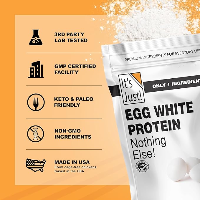 It's Just! - Egg White Protein Powder, Made in USA, Dried Egg Whites (Unflavored, 3lb)