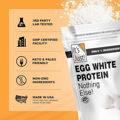 It's Just! - Egg White Protein Powder, Made in USA, Dried Egg Whites (Unflavored, 3lb)