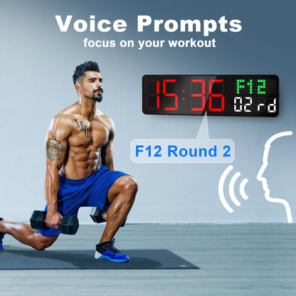 Home Gym Timer, 12'' Interval Workout Clock with Seconds | Remote Control | 5 Display Modes, 4