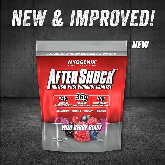 Myogenix Aftershock Post Workout ??Muscle Growth Whey Protein Powder ??Speeds Up Muscle Growth and Recovery ??Supports Joint Health and Replenishes Glycogen ??Wildberry Blast, 6 lbs
