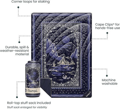 Rumpl Original Puffy Blanket - Warm, Water-Resistant Camping Blanket with 100% Recycled Synthetic Insulation, 52"x75", Original Puffy V2, Midnight Mesa Bandana