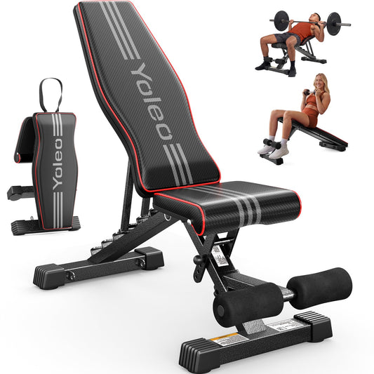 YOLEO Adjustable Weight Bench for Home Gym, ASTM-Certified 827LBS, 98% Pre-Assembled, Foldable Gym