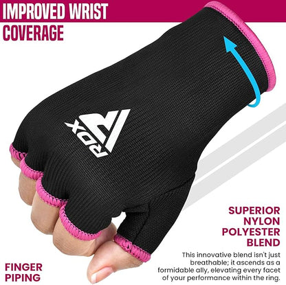 RDX Boxing Hand Wraps Inner Gloves Men Women, Half Finger Elasticated Bandages, Under Mitts Fist Protection, Muay Thai, Kickboxing, MMA, Martial Arts Speed Bag Punching Training
