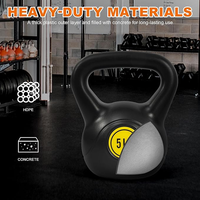 Fitvids Wide Grip 3-Piece or 4-Piece Kettlebell Exercise Fitness Weight Set, Include 5 lbs, 10 lbs, 15 lbs and 20 lbs, Set of 3 or Set of 4