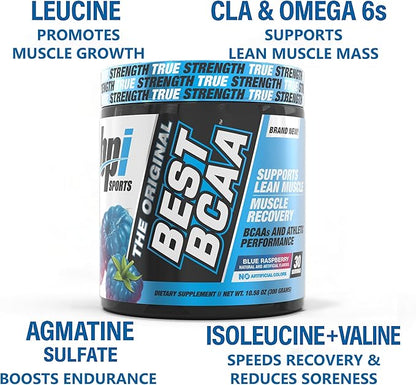 BPI Sports Best BCAA Powder - Muscle Recovery Support - Branched Chain Amino Acids | Building Blocks of Protein and Muscle - Post Workout Recovery ??Hydration - Blue Raspberry, 30 Servings