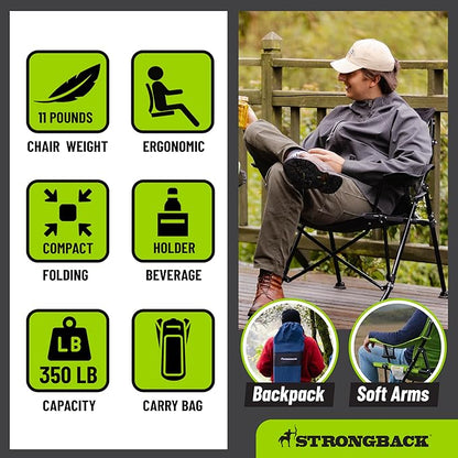 STRONGBACK Camping Chair XL Guru Heavy Duty Camping Chairs with Lumbar Support, Backpack Folding Camp Chair