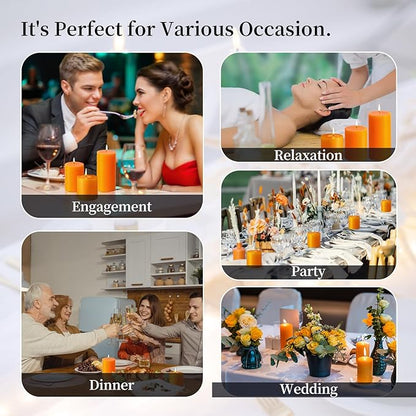 KONNI Orange Pillar Candles Set of 3, 3"x 6" Unscented Pillar Candles Bulk, 56 Hours Long Burning Candles, Smokeless&Dripless Large Round Candle for Wedding, Home Decoration, Parties, Spas, Dinner