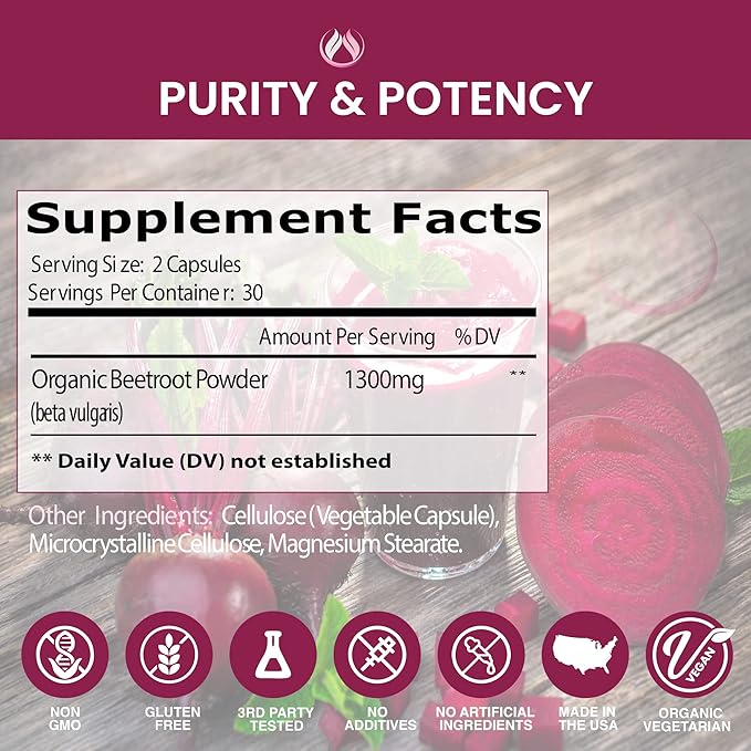 THE ENCLARE NUTRITION Beet Root Powder Capsules, Beetroot 1300mg. Nitric Oxide Supplements for Men, Supports Gut Health for Women, Energy, Brain, Athletic Performance, Heart Health Non GMO 180ct (3)