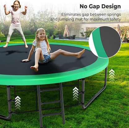 12 14 15 16FT Outdoor Trampolines for Kids and Adults, Pumpkin Trampolin with Curved Poles, Recreational Trampolin with Basketball Hoop and Safety Enclosure Net for Kids and Adults