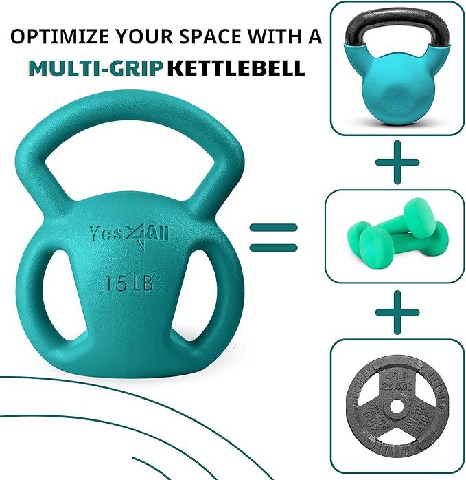 Yes4All Kettlebell, Strength Training Kettlebells for Women, Wide Multi-grip Textured Handle for Home Gym Exercises & Full Body Workout, Single 5–25 lb & Set of 10-15 lb