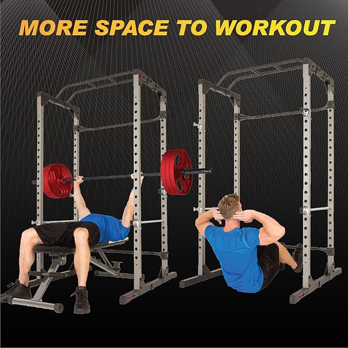 Fitness Reality Power Cage Squat Rack with Optional LAT Pulldown, Cable Crossover, 800 lb Capacity, Multi-Grip Pull-Up Bar, Adjustable Safety Bars, Strength Training for Home Gym