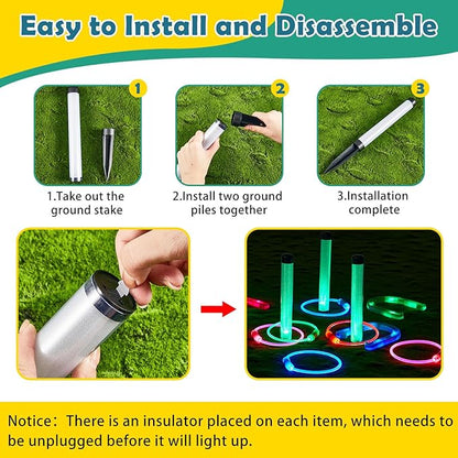 Liliful 20 Pcs Ring Toss Glow in Dark Games Valentines Outdoor Ring Toss Games with LED Yard Ring Toss Game Outdoor Games for Family Adults Lawn Backyard Camping Glow Party Games