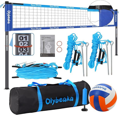 Outdoor Portable Volleyball Net Set for Backyard Beach with Adjustable Heavy Duty Poles, Durable Net, PU Volleyball & Pump, Carry Bag