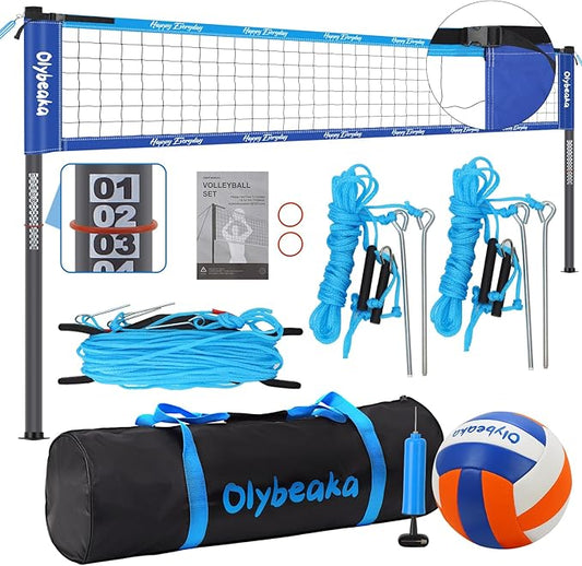 Outdoor Portable Volleyball Net Set for Backyard Beach with Adjustable Heavy Duty Poles, Durable