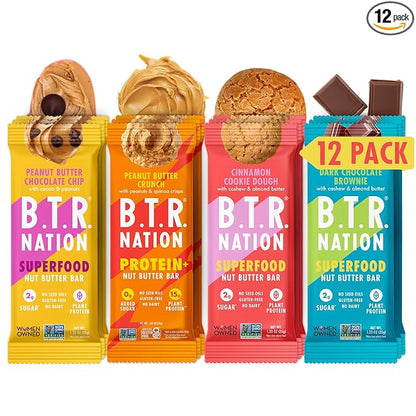 B.T.R. Nation Superfood Keto Protein Bar - Plant Based Vegan Protein | (12 Pack) Variety Pack | Low Carb Food, Low Calorie, Gluten Free, No Sugar Alcohols, Boosted with Superfoods