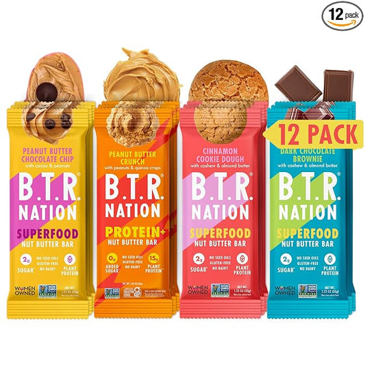 B.T.R. Nation Superfood Keto Protein Bar - Plant Based Vegan Protein | (12 Pack) Variety Pack | Low