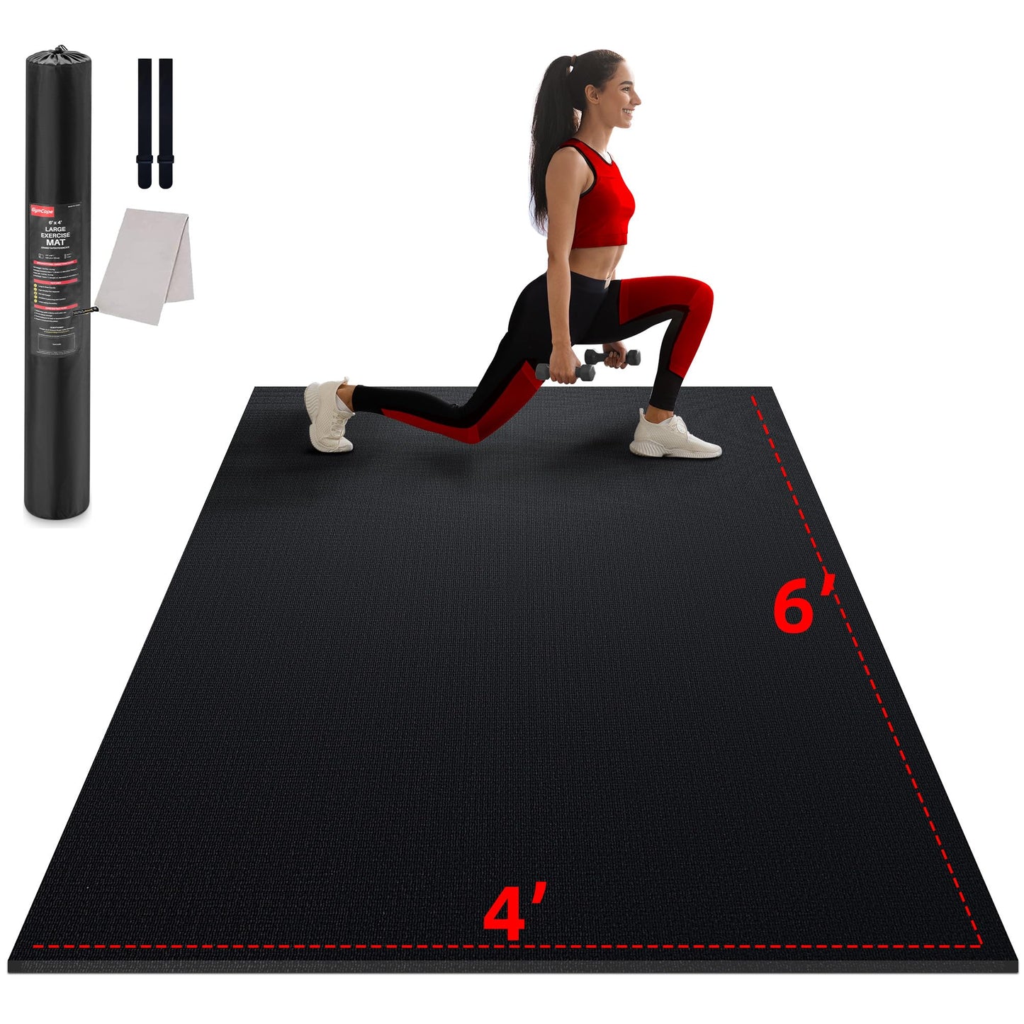 GymCope Large Exercise Mat for Home Workouts, 12x6/10x6/9x6/8x6/7x5/6x4 ft