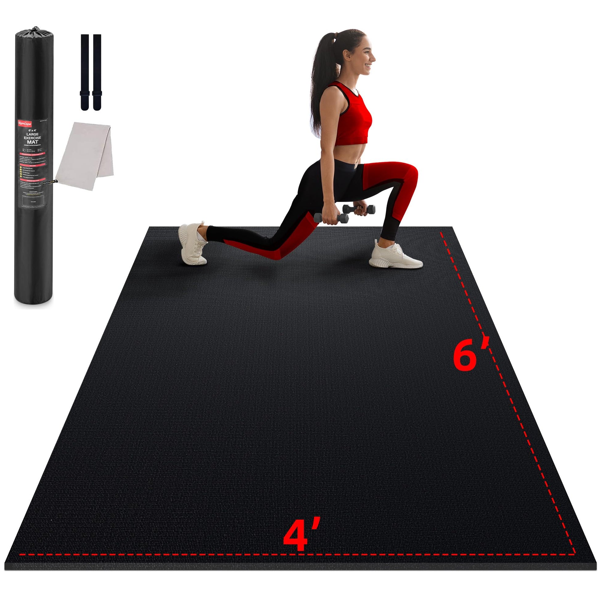 GymCope Large Exercise Mat for Home Workouts, 12x6/10x6/9x6/8x6/7x5/6x4 ft