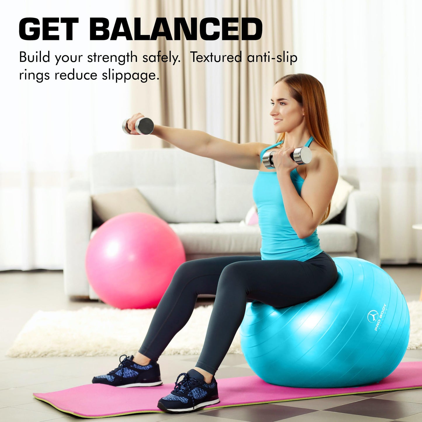 ProBody Pilates Yoga Ball - Vibrant Colors Exercise Ball (Sky, 65 cm)