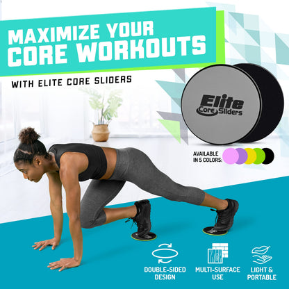 Elite Sportz Equipment Core Sliders, Exercise Gliding Discs for Strengthening, Dual Sided Gliders