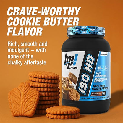 BPI Sports ISO HD Isolate Protein Powder ??100% Whey Isolate, Protein Powder for Muscle Gain - Cookie Butter - 1.6 Lb - 23 Servings