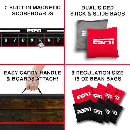 ESPN Cornhole Board Set Includes Bean Bags and Travel Case, Ideal for Kids Games, Family Games, and Outdoor Games