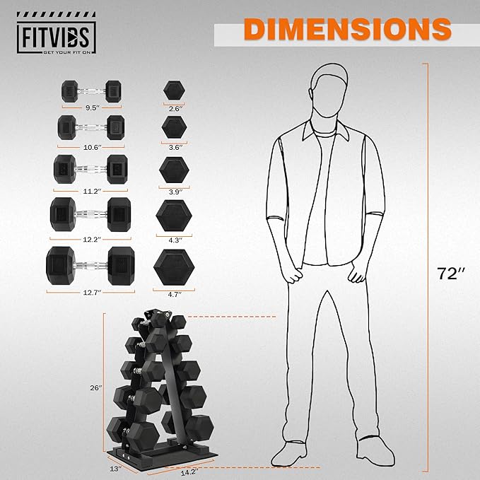 Rubber Coated Hex Dumbbell Weight Sets and Storage Rack, 100LB Set or 150LB Set, 5-20 lbs Pairs or 5-25 lbs Pairs