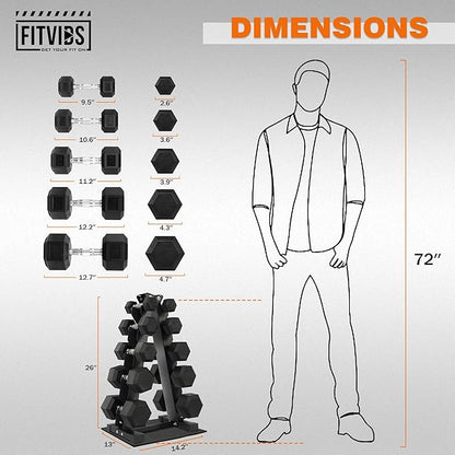Rubber Coated Hex Dumbbell Weight Sets and Storage Rack, 100LB Set or 150LB Set, 5-20 lbs Pairs or 5-25 lbs Pairs